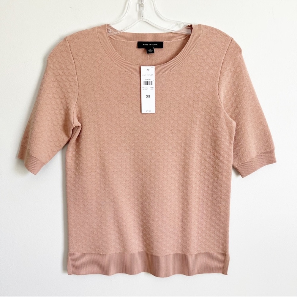 Ann Taylor Textured Knit Sweater Top Blush Pink XS Geometric